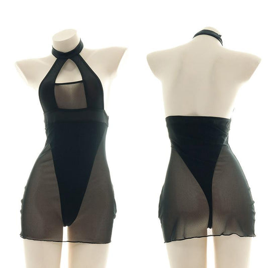 Black High Fork Translucent Sexy Lingerie Cosplay Costume
