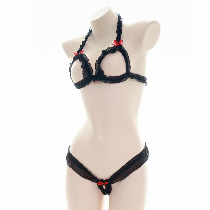 Black Lace Sexy Hollow Bikini Cosplay Costume