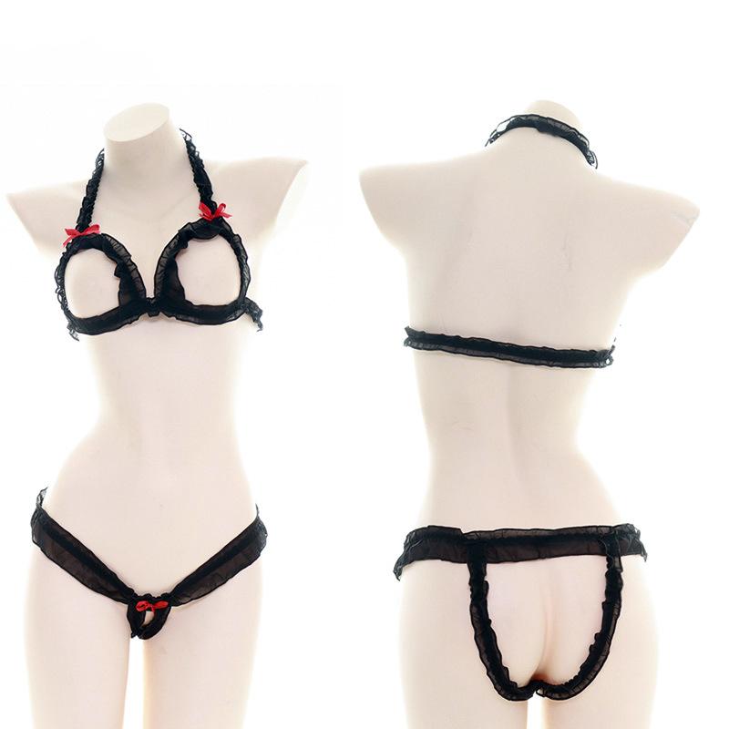 Black Lace Sexy Hollow Bikini Cosplay Costume