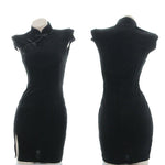 Black Velvet Cheongsam Dress Cosplay Costume 