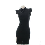 Black Velvet Cheongsam Dress Cosplay Costume 