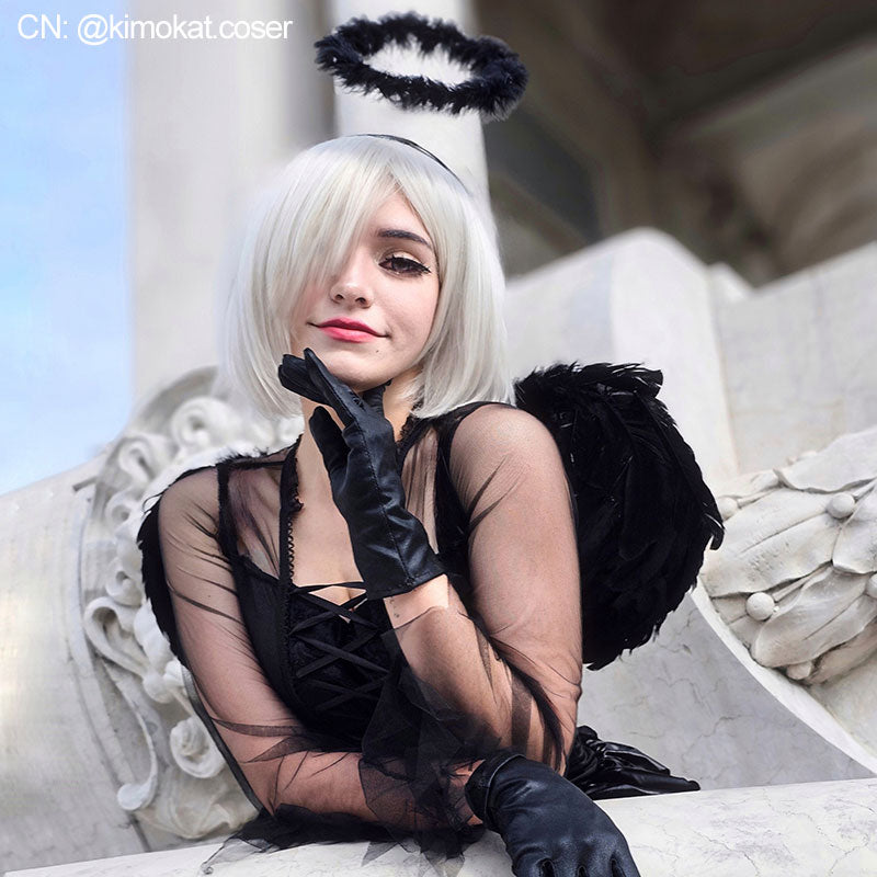 Black winged halloween Vampire Costumes With black headwear ring