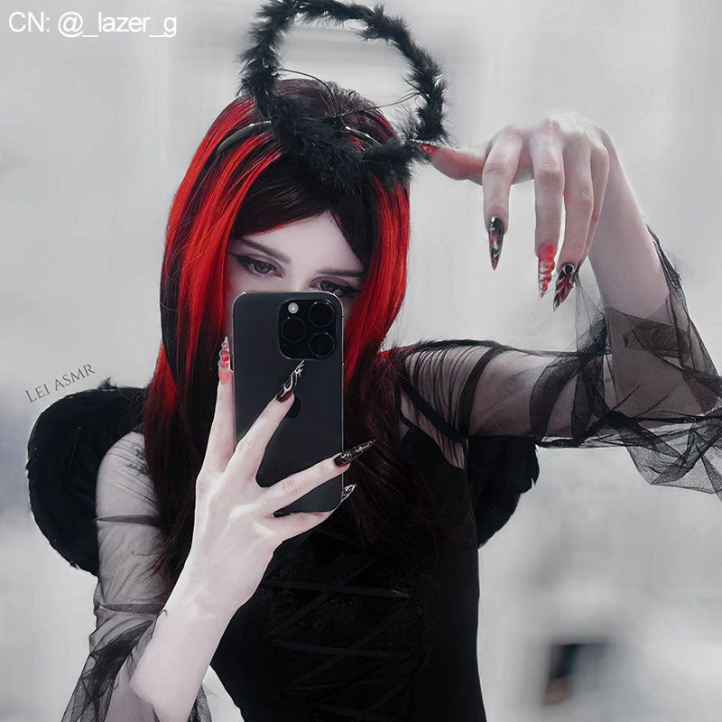 Black winged halloween Vampire Costumes With black headwear ring