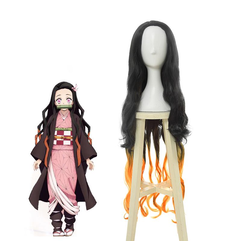 Blade of Demon  Kimetsu no Yaiba Nezuko Kamado Black Brown Long Wave Cosplay Wigs