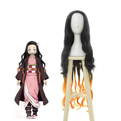 Blade of Demon  Kimetsu no Yaiba Nezuko Kamado Black Brown Long Wave Cosplay Wigs