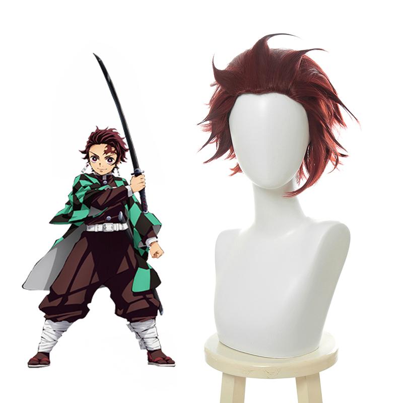 Blade of Demon  Kimetsu no Yaiba Tanjirou Kamado Red Black Cosplay Wigs