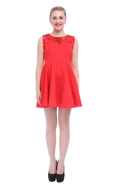 Sleeveless Sequined Round Collar Mini Dress