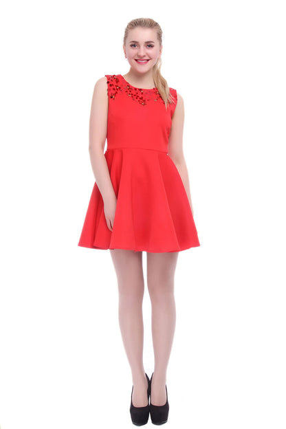 Sleeveless Sequined Round Collar Mini Dress