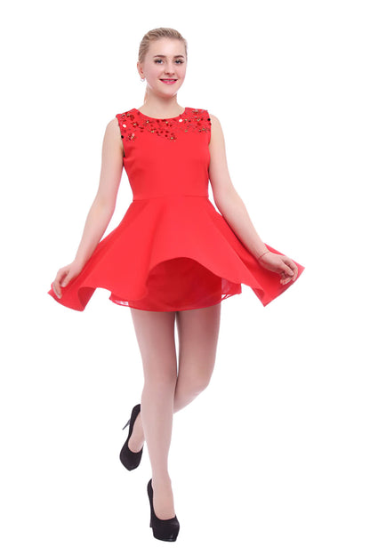 Sleeveless Sequined Round Collar Mini Dress