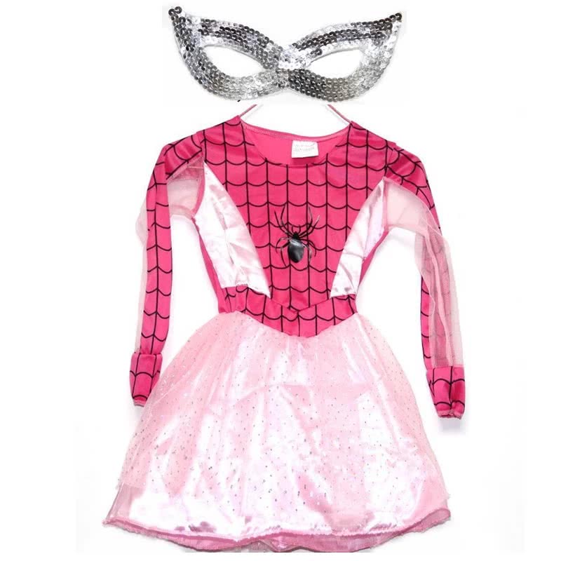 Pink Long Sleeve Children’s Halloween Party Costume Spiderman Suit with Eye Mask