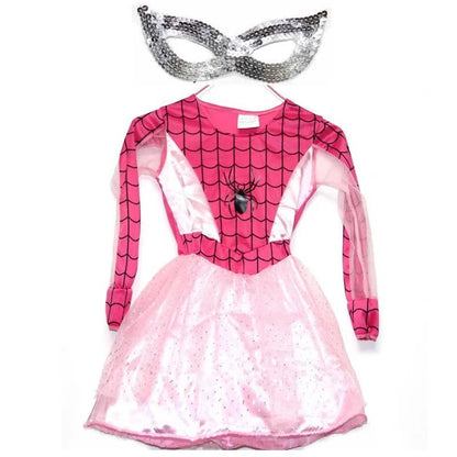 Pink Long Sleeve Children’s Halloween Party Costume Spiderman Suit with Eye Mask