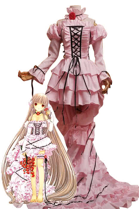 Chobits Chi Cute Pink Long Dress Cosplay Costumes