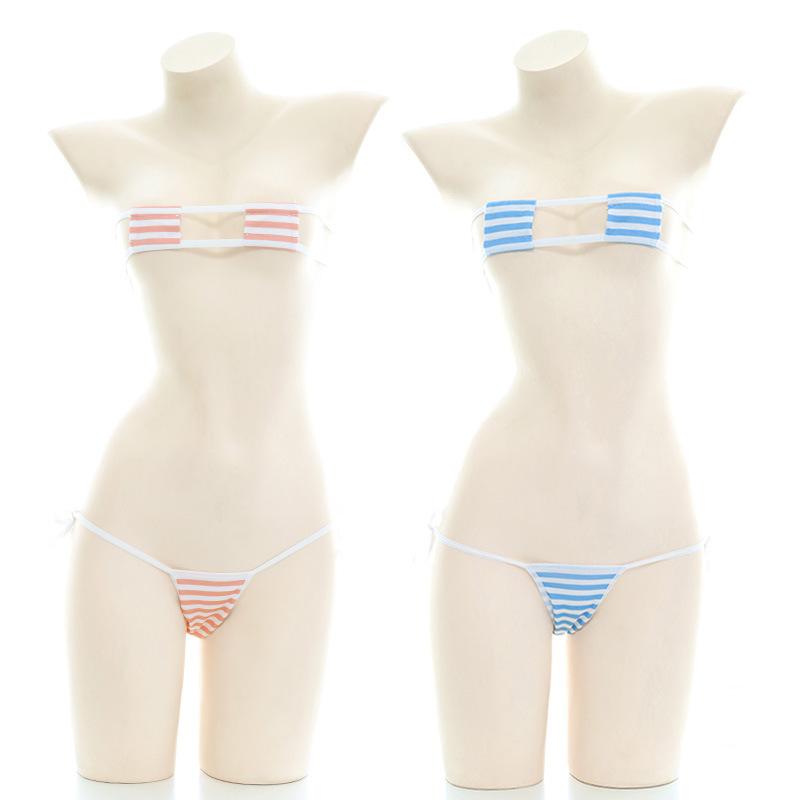 Cute Stripe Sexy Bikini 2 Color Cosplay Costume