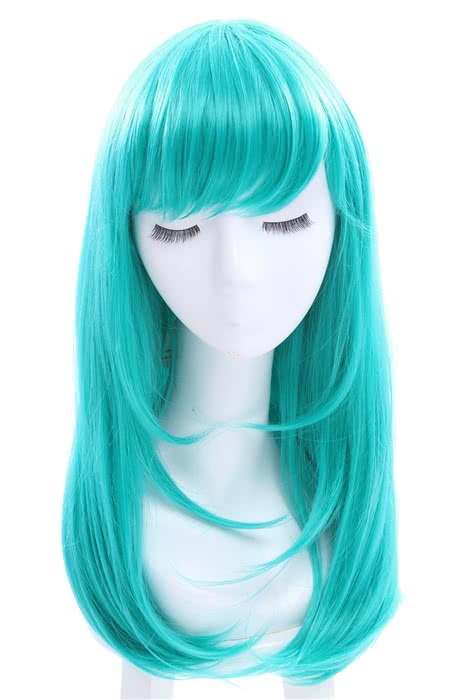 Women 65cm Long Teal Green Anime Synthetic Hair Straight Cosplay Wigs 
