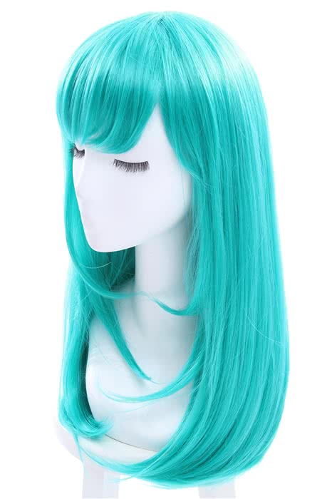 Women 65cm Long Teal Green Anime Synthetic Hair Straight Cosplay Wigs 