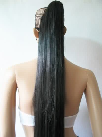 120cm super long clip on black cosplay wig straight hairpieces extension ponytail