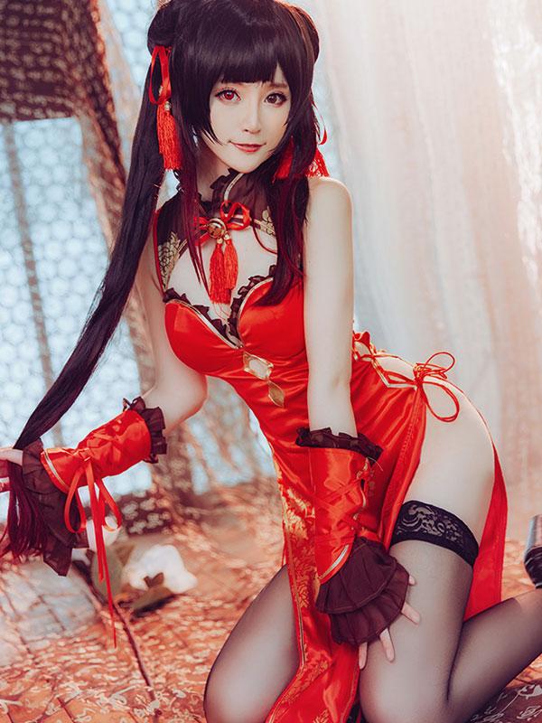 Date A Live Kurumi Tokisaki  New Year Red Cheongsam Cosplay