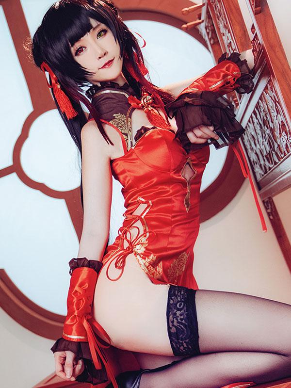 Date A Live Kurumi Tokisaki  New Year Red Cheongsam Cosplay