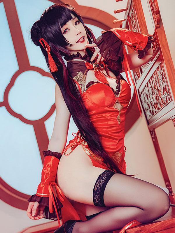 Date A Live Kurumi Tokisaki  New Year Red Cheongsam Cosplay