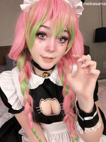 Demon Slayer Kanroji Mitsuri Pink Mixed Green Weave Long Coaplay Wigs