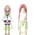 Demon Slayer Kanroji Mitsuri Pink Mixed Green Weave Long Coaplay Wigs