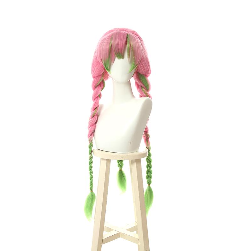 Demon Slayer Kanroji Mitsuri Pink Mixed Green Weave Long Coaplay Wigs