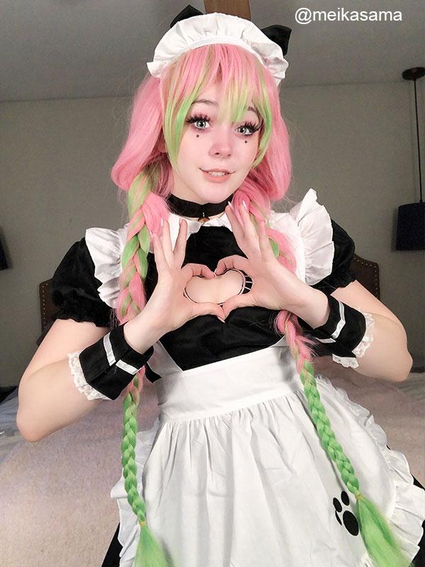 Demon Slayer Kanroji Mitsuri Pink Mixed Green Weave Long Coaplay Wigs