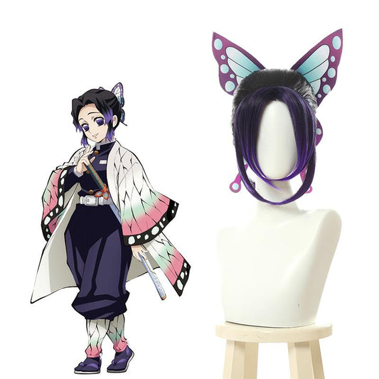 Demon Slayer Kochou Shinobu Short Purple Gradient Color Cosplay Wigs