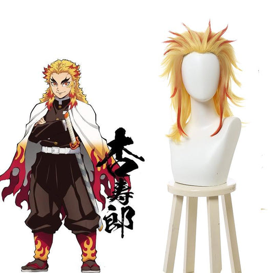 Demon Slayer  Rengoku Kyoujurou Yellow Mixed Red Ponytail Cosplay Wigs
