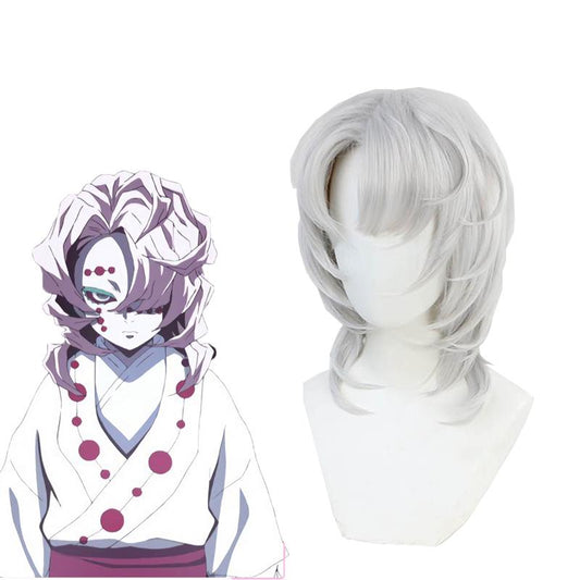 Demon Slayer Rui Silver Curly Long Cosplay Wigs
