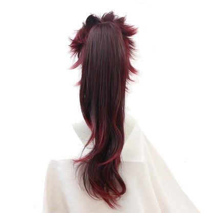 Demon Slayer  Tanjirou Kamado Female Red Black  Long Cosplay Wigs