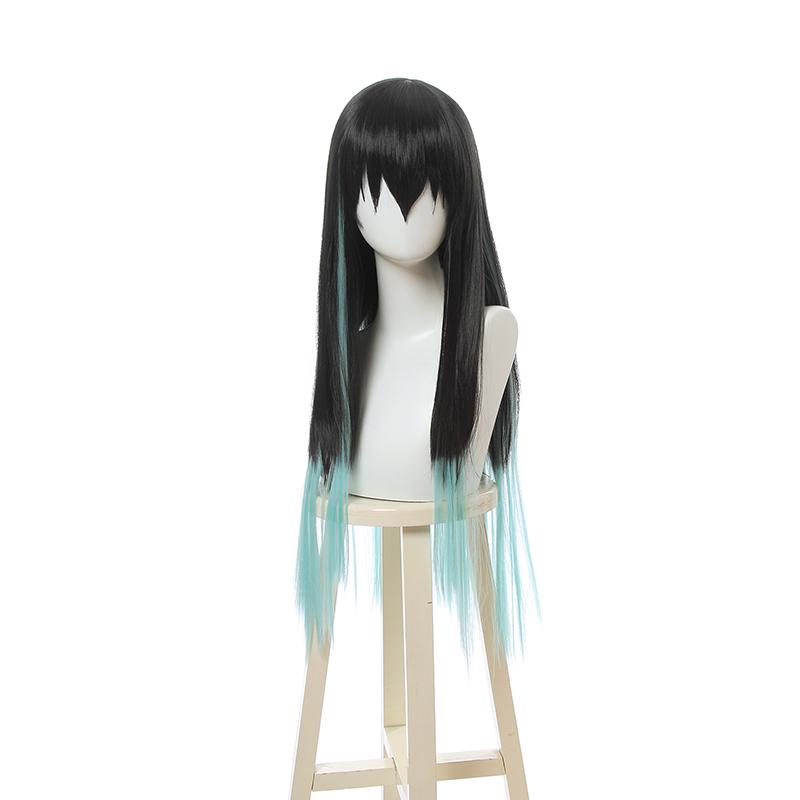 Demon Slayer Tokitou Muichirou Long Straight Green Mixed Black  Cosplay Wigs