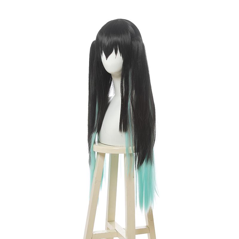 Demon Slayer Tokitou Muichirou Long Straight Green Mixed Black  Cosplay Wigs