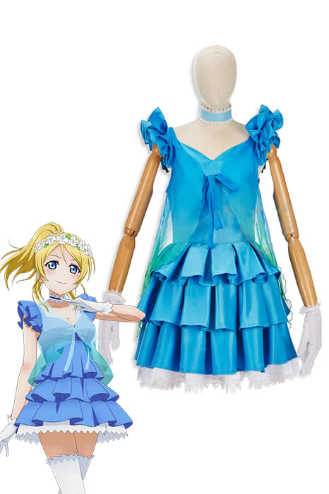 Love Live! Yume No Tobira Eli Ayase Blue Anime Coaplay Dress