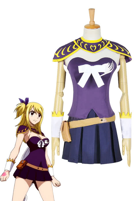 Anime Fairy Tail Lucy Heartphilia Purple Battle Suit Cosplay Costume