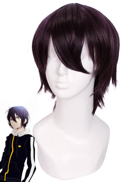 Fashion 25cm Short Black Mixed Wine Purple Noragami Yato Cartoon Roleplay Cosplay Wig