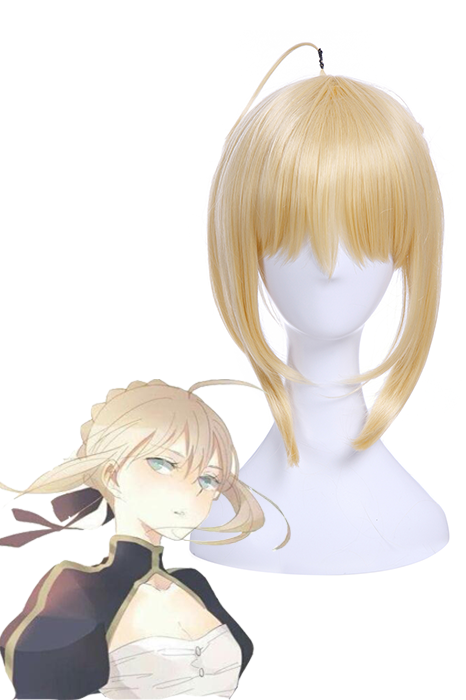 Fate Go Saber Artoria Pendragon Synthetic Short Blonde Cosplay Wigs