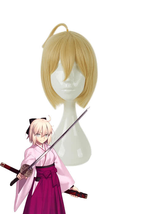 Fate Grand Order Sakura Saber Okita Souji Yellow Cosplay Wigs