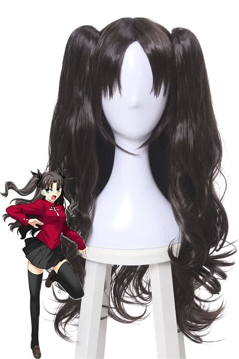 Fate Grand Order Tohsaka Rin Black Brown Long Curly Game Cosplay Wigs 