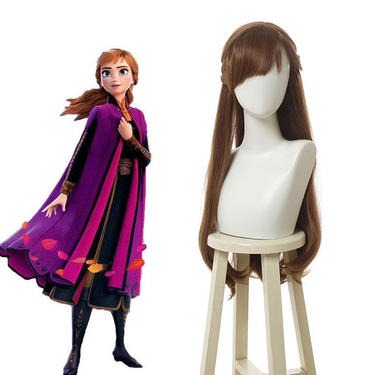 Film Anna Long Curly Brown Cosplay Wigs 