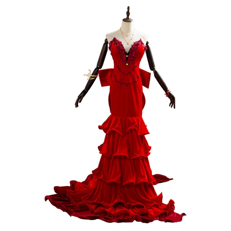 Final Fantasy VII 7 Aerith Red Dress Cosplay Costume