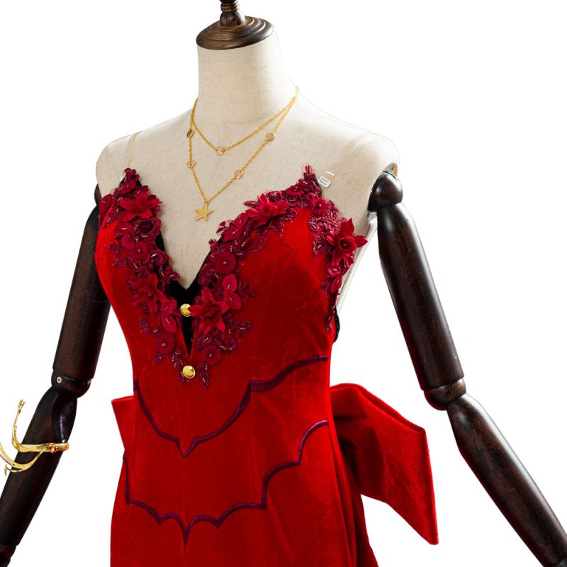Final Fantasy VII 7 Aerith Red Dress Cosplay Costume