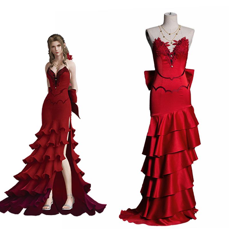 Final Fantasy VII 7 Aerith Red Dress Cosplay Costume