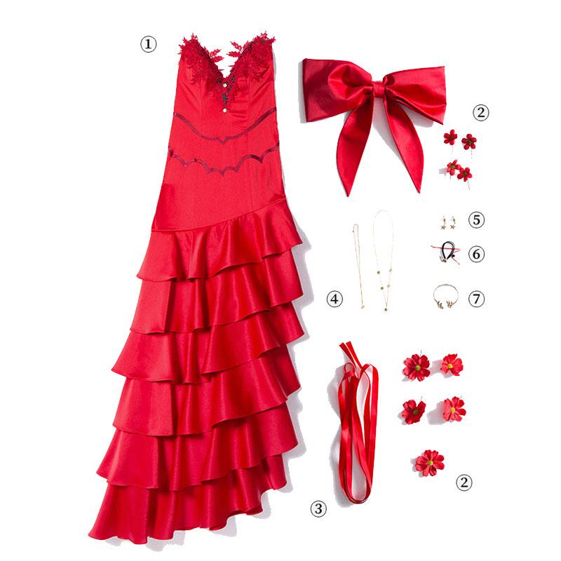 Final Fantasy VII 7 Aerith Red Dress Cosplay Costume
