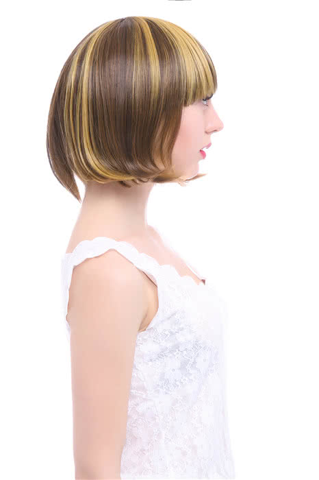 25cm  Short  Fashion Wig Mix Brown Women Straight BOB Hair