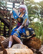 Game Genshin Impact Ayaka Gray Mixed Blue Long Ponytail Cosplay Wigs