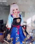 Game Genshin Impact Ayaka Gray Mixed Blue Long Ponytail Cosplay Wigs