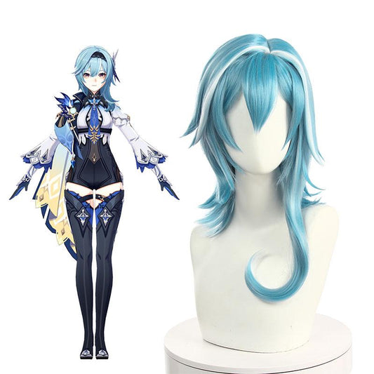 Game Genshin Impact Eula Blue Mixed White Cosplay Wigs