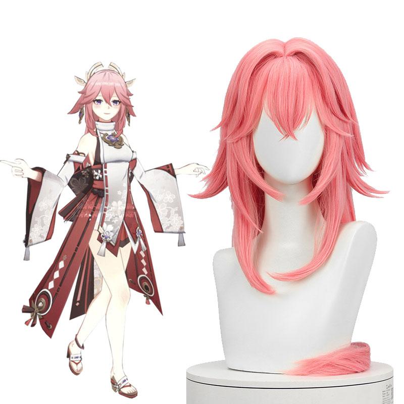 Game Genshin Impact Guuji Yae Pink Long Cosplay Wigs
