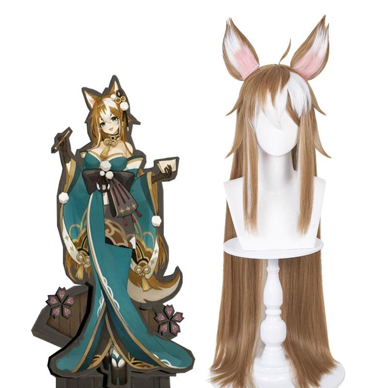Game Genshin Impact Hina Gorou Brown Mixed Color Long Cosplay Wigs